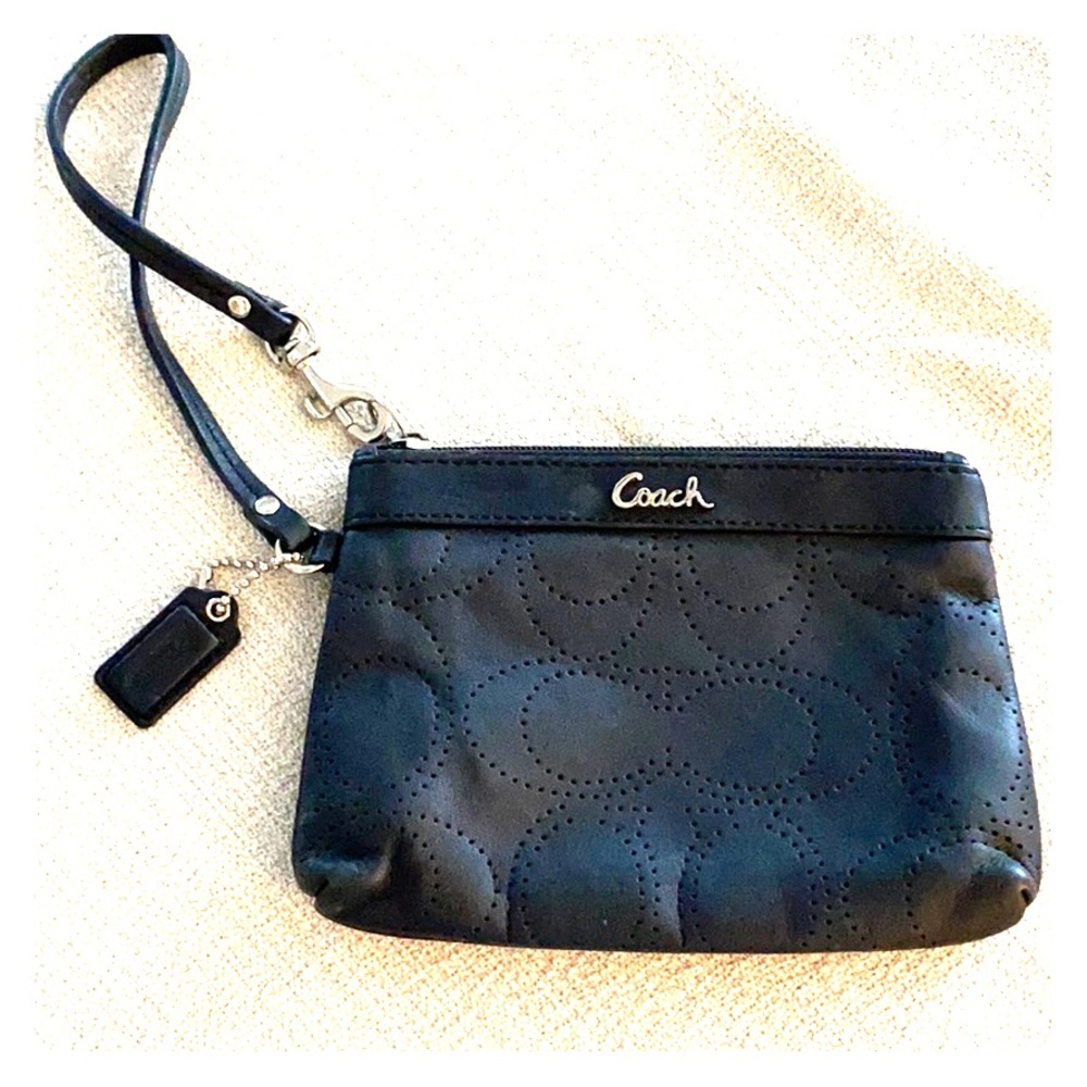Black leather Coach wristlet